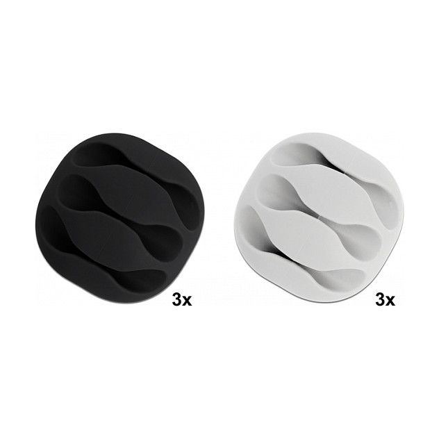 DeLOCK Juego de 6 soportes para cables autoadhesivos con 3 pasamuros, Negro/Blanco