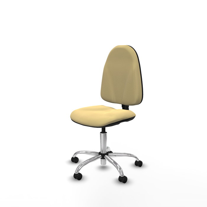 Silla de oficina Algarra con mecanismo Contacto permanente básico tapizada con Similpiel color Crema. Equipada con Base cromada, Sin brazos y Ruedas autofrenantes