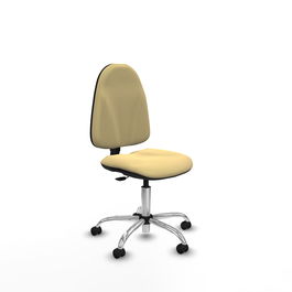 Silla de oficina Algarra con mecanismo Contacto permanente básico tapizada con Similpiel color Crema. Equipada con Base cromada, Sin brazos y Ruedas autofrenantes