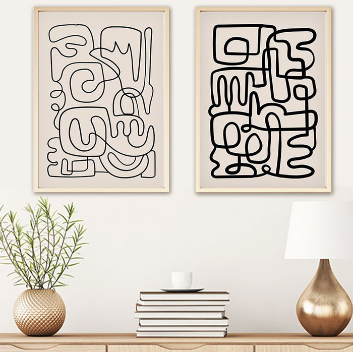 Wallity Cuadro Decorativo Enmarcado Huhu184 MDF y Madera Maciza 50x70 cm (2 Piezas)