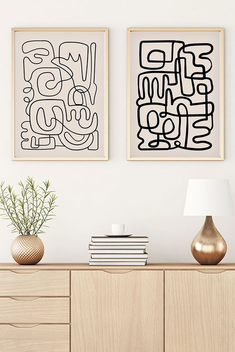 Wallity Cuadro Decorativo Enmarcado Huhu184 MDF y Madera Maciza 50x70 cm (2 Piezas)