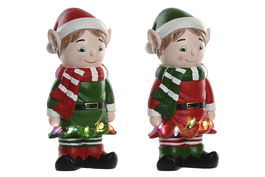 DKD Home Decor Figura Navidad Tradicional Elfo Multicolor Magnesia LED 13 x 32 x 15 cm (2 Unidades)