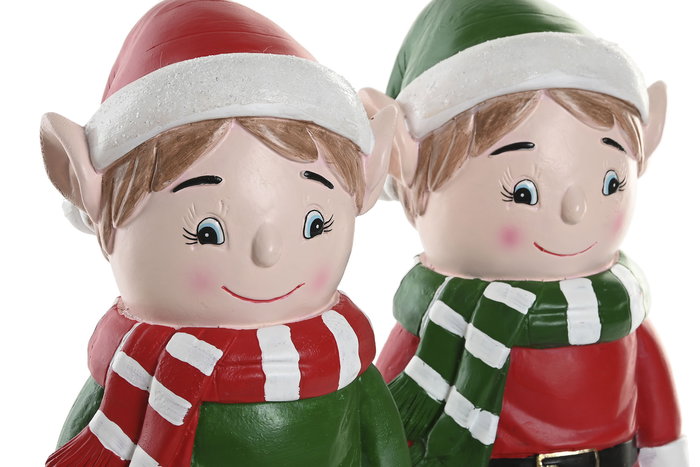 DKD Home Decor Figura Navidad Tradicional Elfo Multicolor Magnesia LED 13 x 32 x 15 cm (2 Unidades)