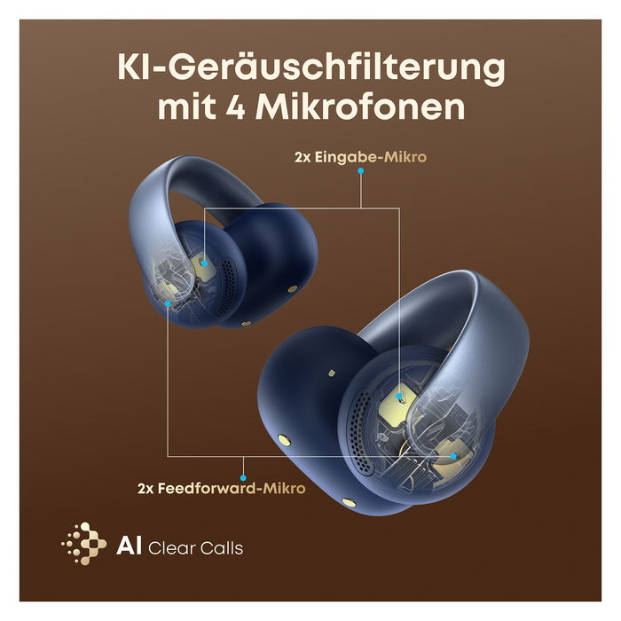 Anker AeroClip Soundcore Auriculares Abiertos Clip Azul Sonido Hi-Res LDAC Reducción de Ruido IP55 Llamadas con Asistente KI