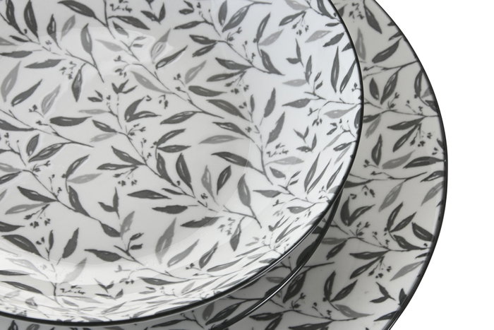 DKD Home Decor Set de Vajilla de 18 Piezas en Porcelana Bambú Gris Claro