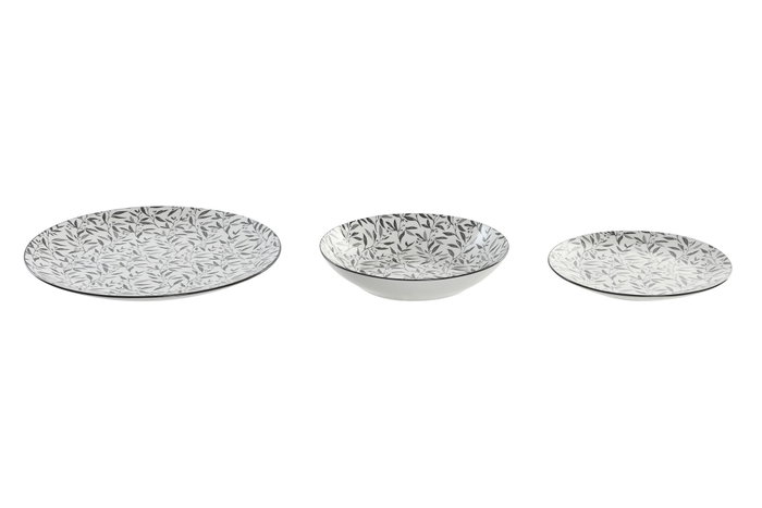 DKD Home Decor Set de Vajilla de 18 Piezas en Porcelana Bambú Gris Claro