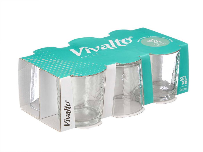 Vivalto Set 6 Vasos 265 ml Ondas Transparentes Vidrio Medidas 26.2x9x16 cm (Set de 8)