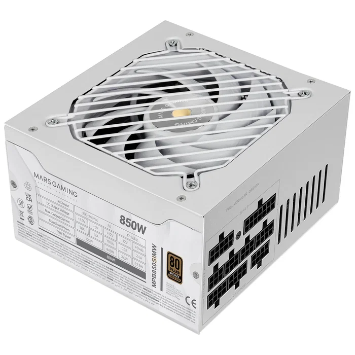 Mars Gaming MPB850SIMW Fuente de Alimentación 850W ATX 80 Plus Bronze Blanco Totalmente Modular Ventilador Extreme Silence AI2-RPM 7 Años Garantía