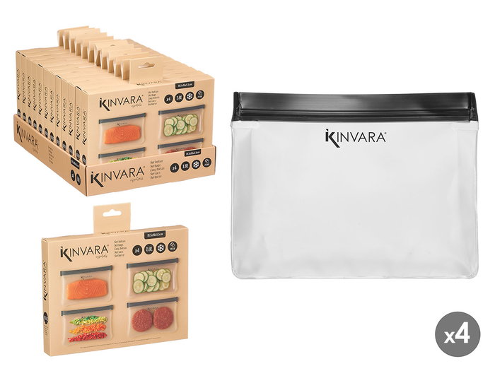 Kinvara Set 4 Bolsas Peva 1800ml Transparentes y Grises 26.5x25x3.2 cm (Set de 24) Kinvara Set 4 Bolsas Peva 1800ml Transparentes y Grises 26.5x25x3.2 cm (Set de 24)