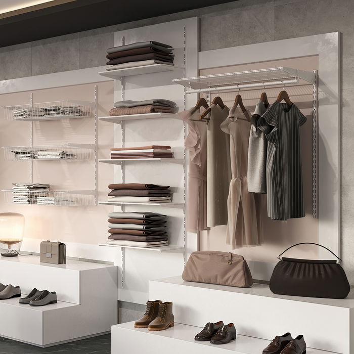 Emuca Kit para 3 estantes con sopores y perfiles de fijación a pared Jagmet, longitud 280mm, Acero, Pintado blanco