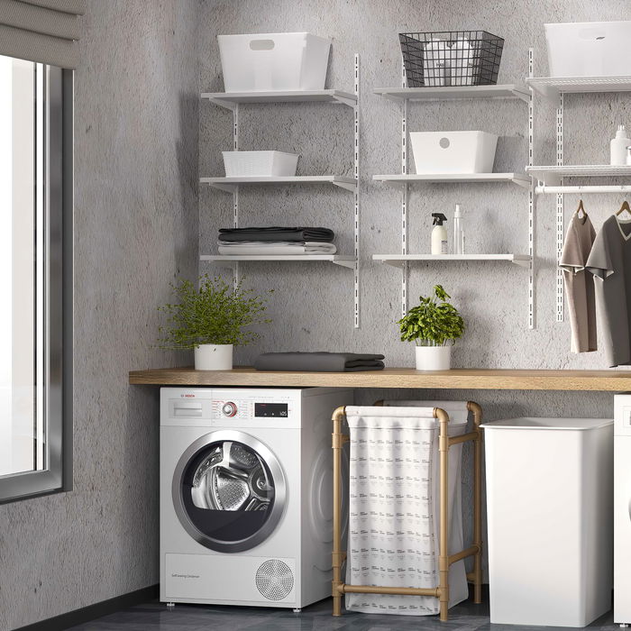 Emuca Kit para 3 estantes con sopores y perfiles de fijación a pared Jagmet, longitud 280mm, Acero, Pintado blanco