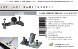 Garra Plana para Cepillo Barrendero Madera con Agujero