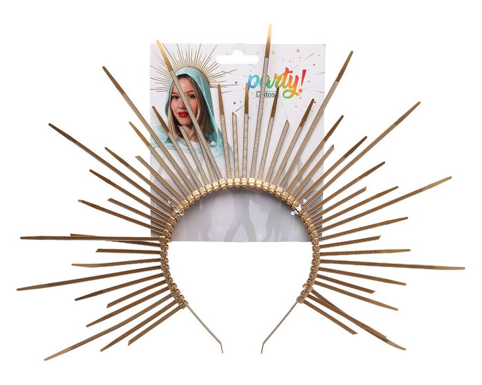 Diadema Coronilla Dorada con Rayos para Adulto Mujer - Accesorio para Carnaval, Fiesta Temática o Representación de Virgen