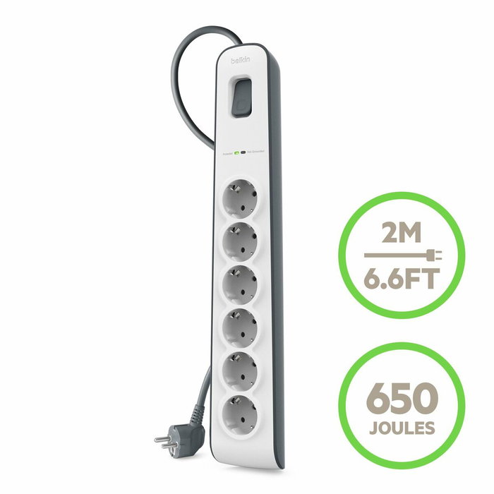 Belkin BSV603VF2M-V2 Regleta con 6 salidas AC y protección contra sobretensiones, 2m
