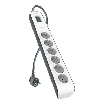 Belkin BSV603VF2M-V2 Limitador de Sobretensión/Regleta 6 Enchufes AC, 2m, Color Gris y Blanco