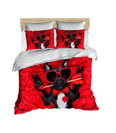 L'essentiel linge de maison 212 Juego de Funda de Edredón Doble 200x220 cm, Microsatén y Algodón, Impresión 3D, Rojo, Blanco, Negro