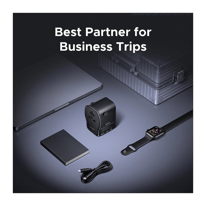 UGREEN Adaptador de Viaje GaN 65W Universal Carga Rápida USB-C/A, Enchufes USA/EU/UK/AU/CN - Compatible con MacBook, iPhone, Samsung