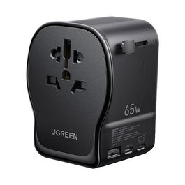 UGREEN Adaptador de Viaje GaN 65W Universal Carga Rápida USB-C/A, Enchufes USA/EU/UK/AU/CN - Compatible con MacBook, iPhone, Samsung