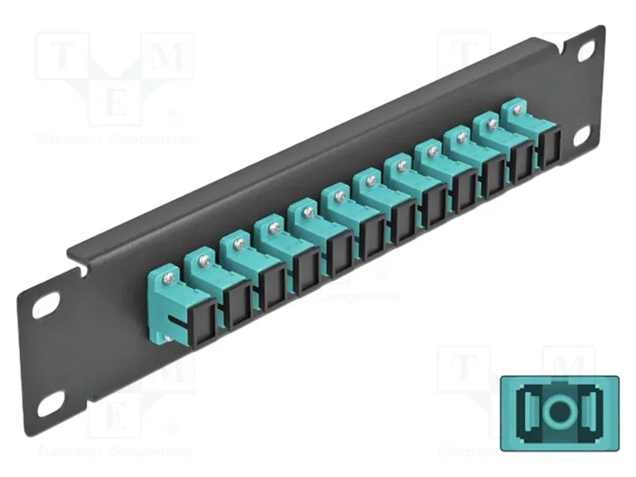 DeLOCK Patchpanel de fibra óptica 12 puertos SC Simplex aguamarina 1U negro DeLOCK Patchpanel de fibra óptica 12 puertos SC Simplex aguamarina 1U negro