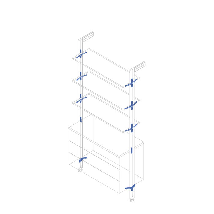 Emuca Kit de soportes para 3 estantes de madera y 1 módulo para la estructura Zero, Zamak, Pintado negro texturizado