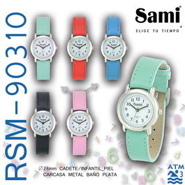 SAMI Reloj cadete redondo liso para hombre, esfera blanca, correa de acero, resistente al agua 30m (WR30M)