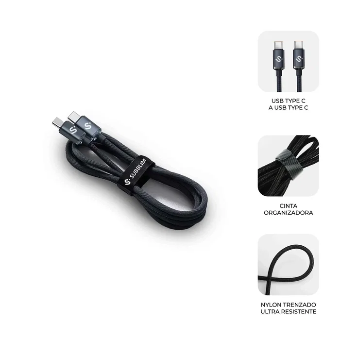 Subblim Cable Optimus USB-C a USB-C 60W 1m Negro