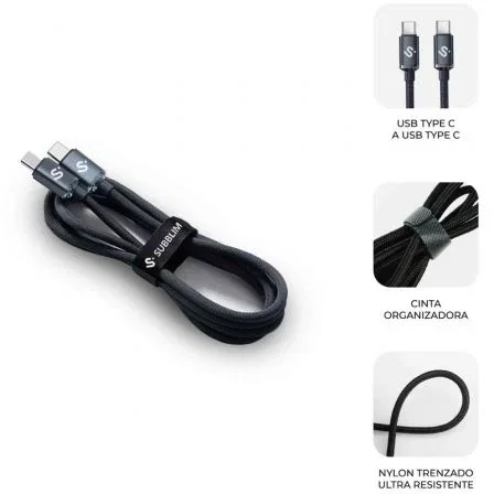 Subblim Cable USB-C a USB-C Optimus 60W, Carga Rápida PD, Nylon Trenzado, 480Mbps, 1m, Negro Subblim Cable USB-C a USB-C Optimus 60W, Carga Rápida PD, Nylon Trenzado, 480Mbps, 1m, Negro