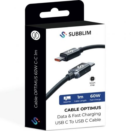 Subblim Cable USB-C a USB-C Optimus 60W, Carga Rápida PD, Nylon Trenzado, 480Mbps, 1m, Negro Subblim Cable USB-C a USB-C Optimus 60W, Carga Rápida PD, Nylon Trenzado, 480Mbps, 1m, Negro