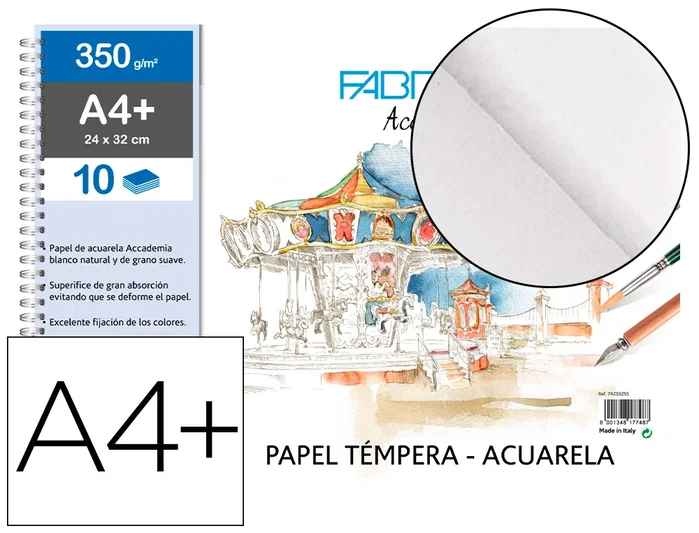 Fabriano Bloc de Dibujo Accademia Espiral A4+ 350g 10 Hojas