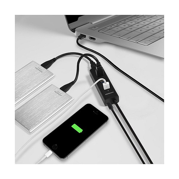 Axagon HUE-S2BP Hub USB-A con 4 puertos USB 3.0 y alimentación externa, 1,2 m