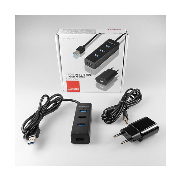 Axagon HUE-S2BP Hub USB-A con 4 puertos USB 3.0 y alimentación externa, 1,2 m