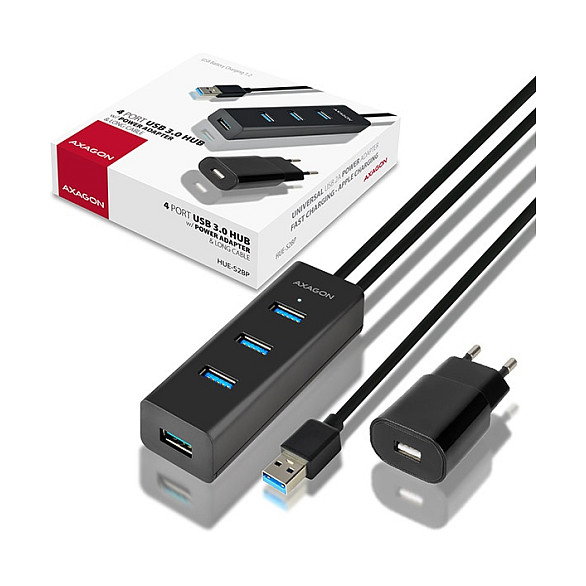 Axagon HUE-S2BP Hub USB-A con 4 puertos USB 3.0 y alimentación externa, 1,2 m