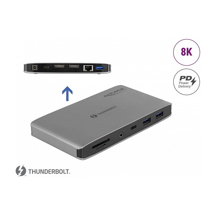 DeLOCK Estación de acoplamiento Thunderbolt 3 8K con Dual DisplayPort, USB, LAN y PD 3.0