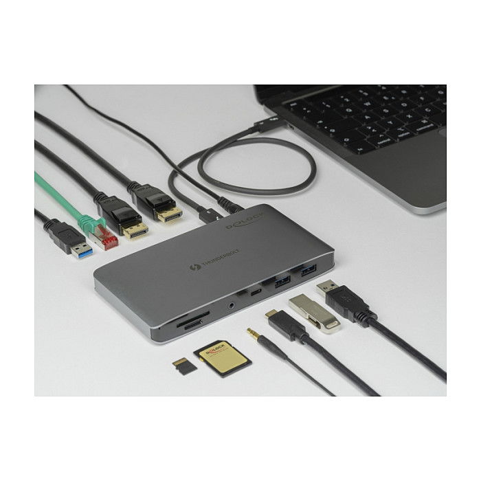 DeLOCK Thunderbolt 3 Docking Station 8K Dual DisplayPort USB-C Hub con Puerto LAN, SD, Audio y Carga PD 3.0 para Portátiles