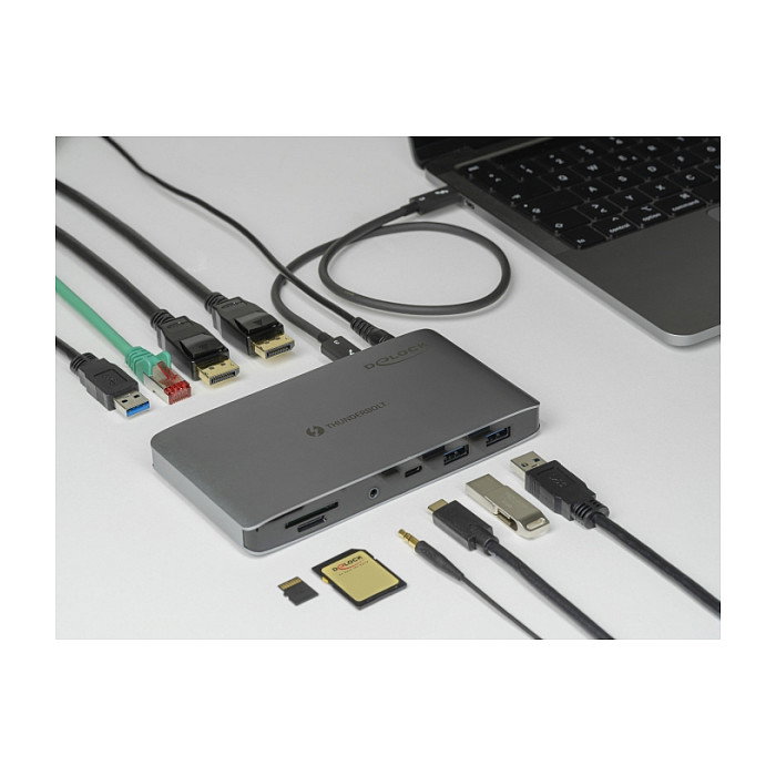DeLOCK Estación de acoplamiento Thunderbolt 3 8K con Dual DisplayPort, USB, LAN y PD 3.0
