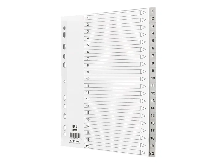 Q-connect Separadores Plástico 1-20 Din A4 Multitaladro Juego 20 Unidades Gris PVC