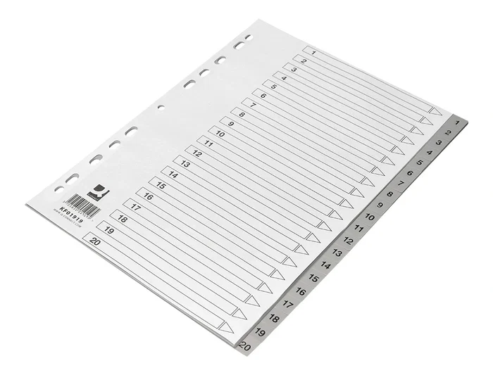Q-connect Separadores Plástico 1-20 Din A4 Multitaladro Juego 20 Unidades Gris PVC