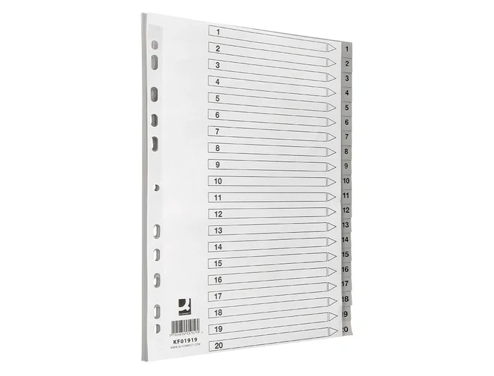 Q-connect Separadores Plástico 1-20 Din A4 Multitaladro Juego 20 Unidades Gris PVC