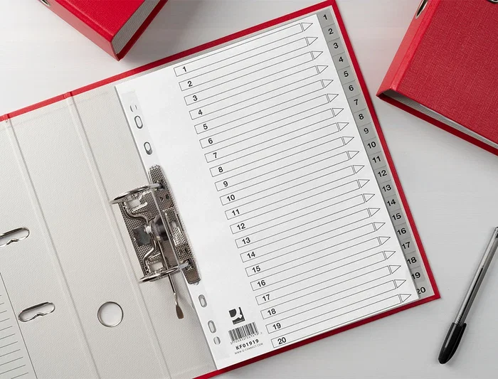 Q-connect Separadores Plástico 1-20 Din A4 Multitaladro Juego 20 Unidades Gris PVC