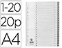 Q-connect Separadores Plástico 1-20 Din A4 Multitaladro Juego 20 Unidades Gris PVC