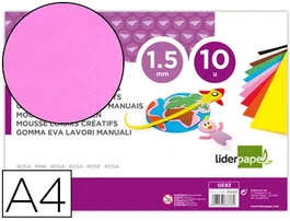 Liderpapel Goma eva rosa A4 1,5mm paquete de 10 hojas