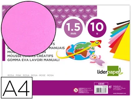 Liderpapel Goma eva rosa A4 1,5mm paquete de 10 hojas Liderpapel Goma eva rosa A4 1,5mm paquete de 10 hojas