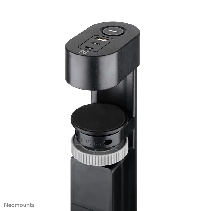 Neomounts DS22-840BL6 Regleta de Sobremesa con Abrazadera, 3 Tomas AC + 4 Puertos USB (2x USB-C y 2x USB-A) para Carga Rápida 20W, Cable 1.4m, Negro