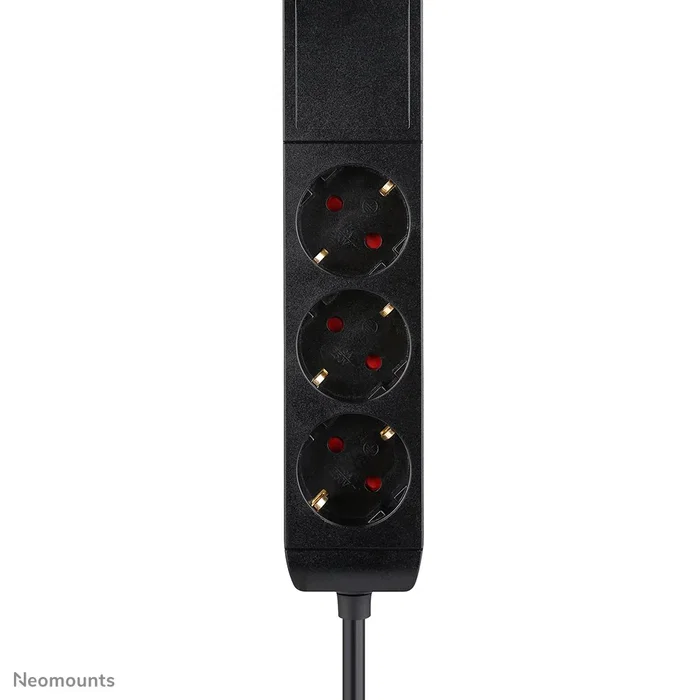 Neomounts DS22-840BL6 Regleta de Sobremesa con Abrazadera, 3 Tomas AC + 4 Puertos USB (2x USB-C y 2x USB-A) para Carga Rápida 20W, Cable 1.4m, Negro