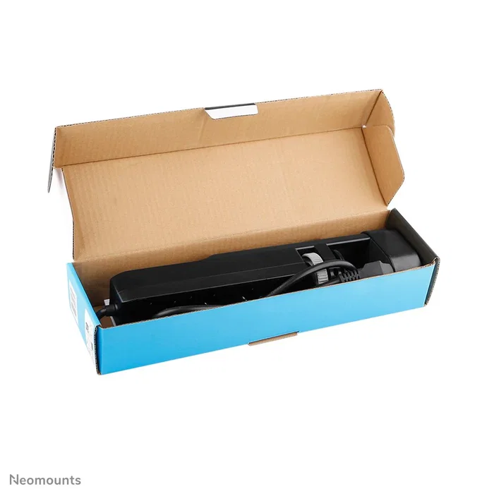 Neomounts DS22-840BL6 Regleta de Sobremesa con Abrazadera, 3 Tomas AC + 4 Puertos USB (2x USB-C y 2x USB-A) para Carga Rápida 20W, Cable 1.4m, Negro