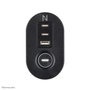 Neomounts DS22-840BL6 Regleta de Sobremesa con Abrazadera, 3x Schuko y USB-C/A de Carga Rápida - Negro
