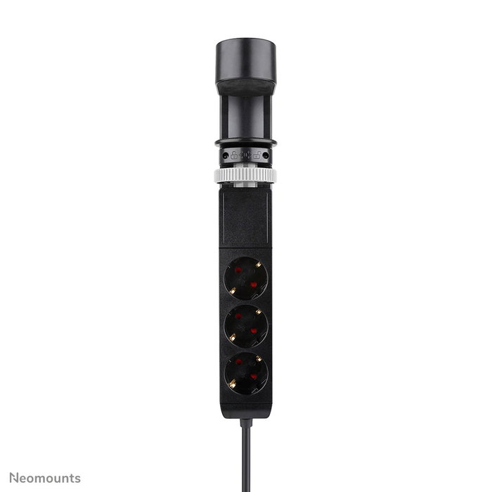 Neomounts DS22-840BL6 Regleta de Sobremesa con Abrazadera, 3x Schuko y USB-C/A de Carga Rápida - Negro