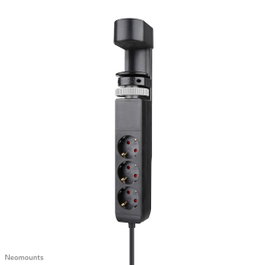 Neomounts DS22-840BL6 Regleta de Sobremesa con Abrazadera, 3x Schuko y USB-C/A de Carga Rápida - Negro