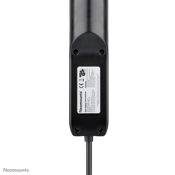Neomounts DS22-840BL6 Regleta de Sobremesa con Abrazadera, 3x Schuko y USB-C/A de Carga Rápida - Negro