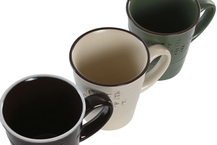 DKD Home Decor Tazas de gres Coffee Relieve Surtidas, 220ml